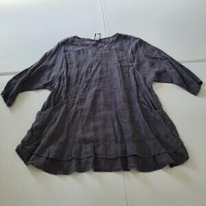 La Fixsun Tunic Womens Small Gray 100% Linen Flowy Layered Boho Lagelook USA
